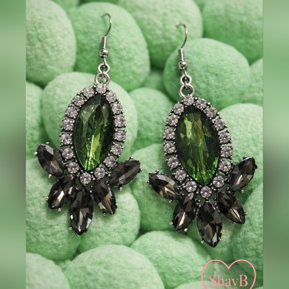 Paparazzi Green and Black Gemstone Earrings